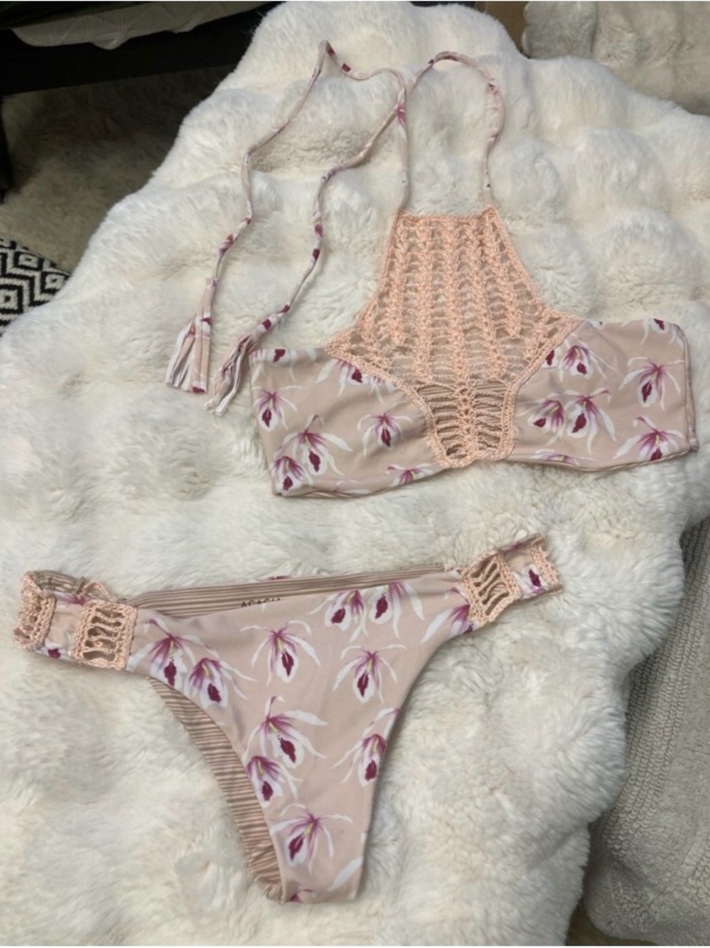 acacia swimwear Pink Crochet Floral Bikini Bottoms